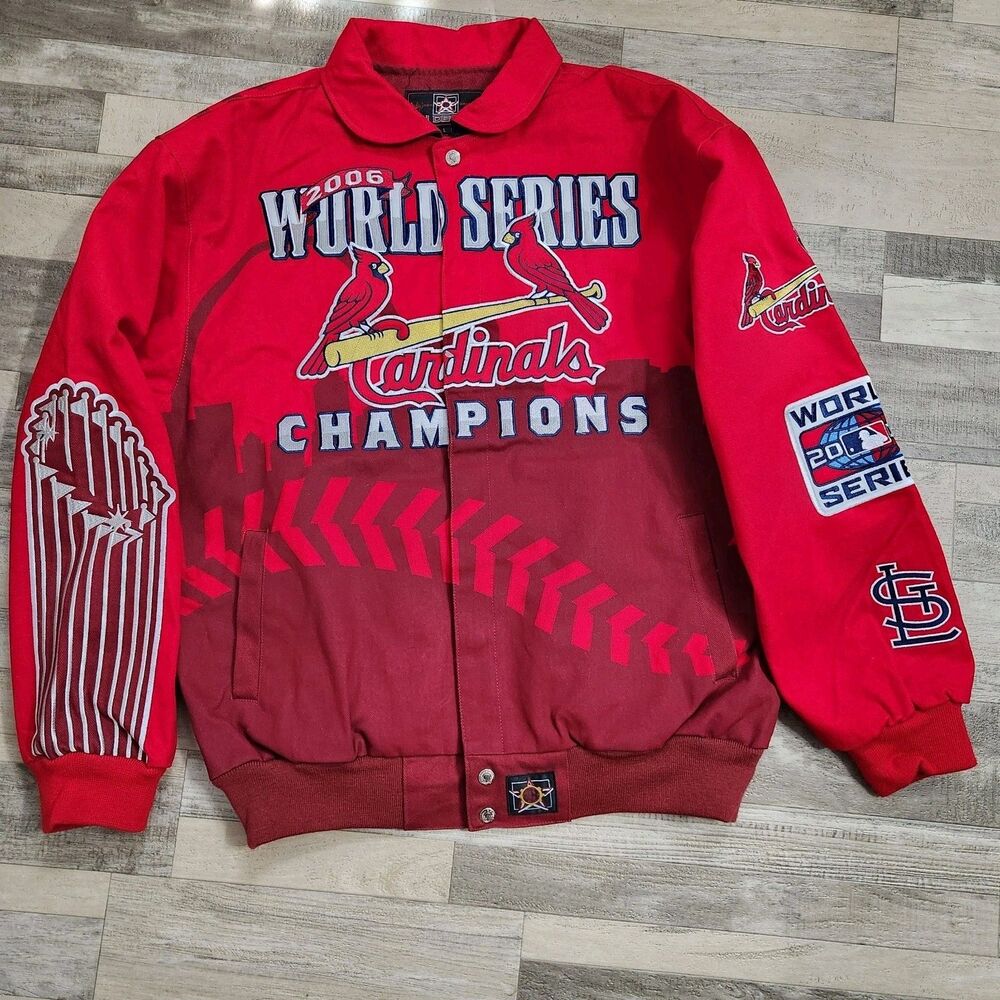 St Louis Cardinals 2006 World Champs Jacket Size L Red Jeff Hamilton MLB Vintage
